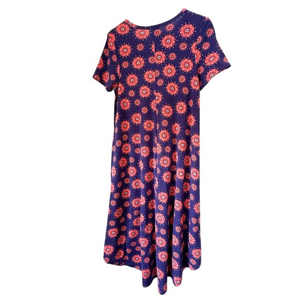 LuLaRoe XS Carly Dress Navy Pink Floral Swing Stretch Knit Pocket Size xs - Picture 3 of 12
